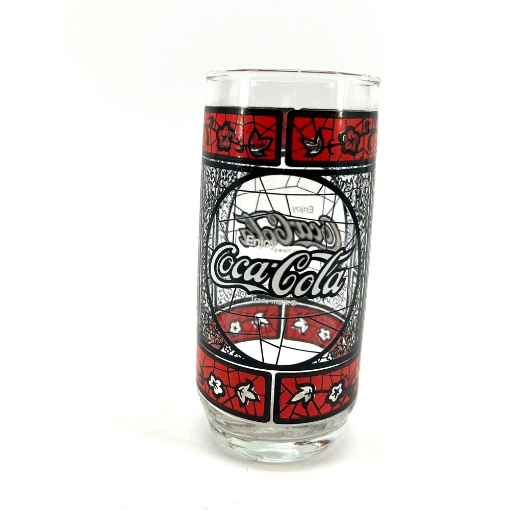 Vintage Coca-Cola Coke Tiffany Style Stained Glass Tumbler Red Black White